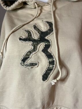 Browning Mens Camo Buckmark Logo Hoodie Cream/Tan Sweatshirt Camouflage XL